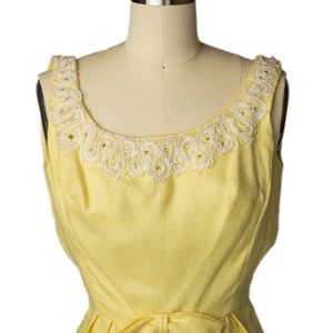 Vintage 1950s/60s Beaded Canary Yellow Mardi Gras Brand Cocktail Dress S
